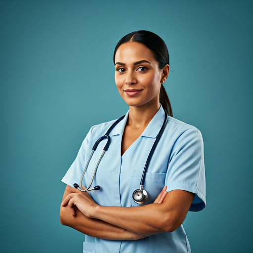 Confident female nurse practitioner with a stethoscope, looking professionally at the camera