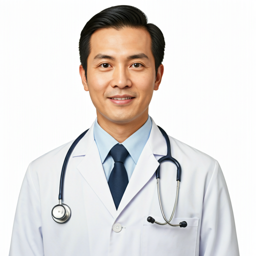 Professional medical doctor in white coat with a friendly and trustworthy expression